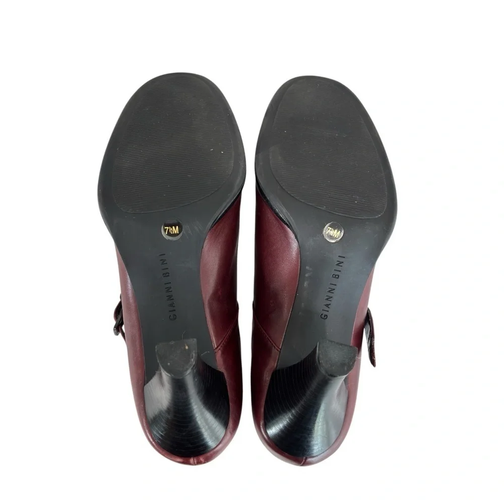 GIANNI BINI Burgundy Wine Leather Mary Jane Heels Pumps Womens Shoe Size 7.5 M